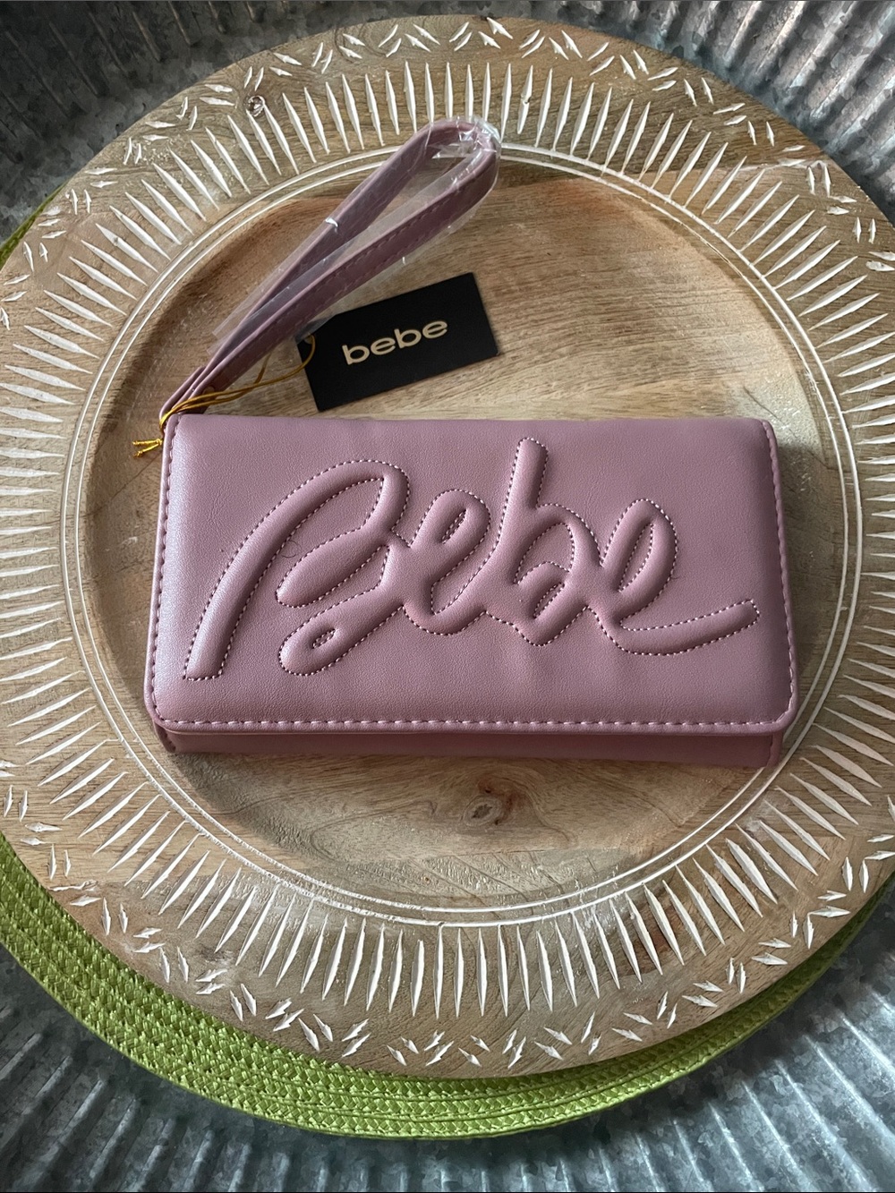 bebe Logo Embossed Wristlet Wallet - Dusty Pink